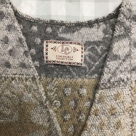 𝅺VINTAGE Imperial Connection wool blend vest deer grey beige ecru leather small - Picture 4 of 11